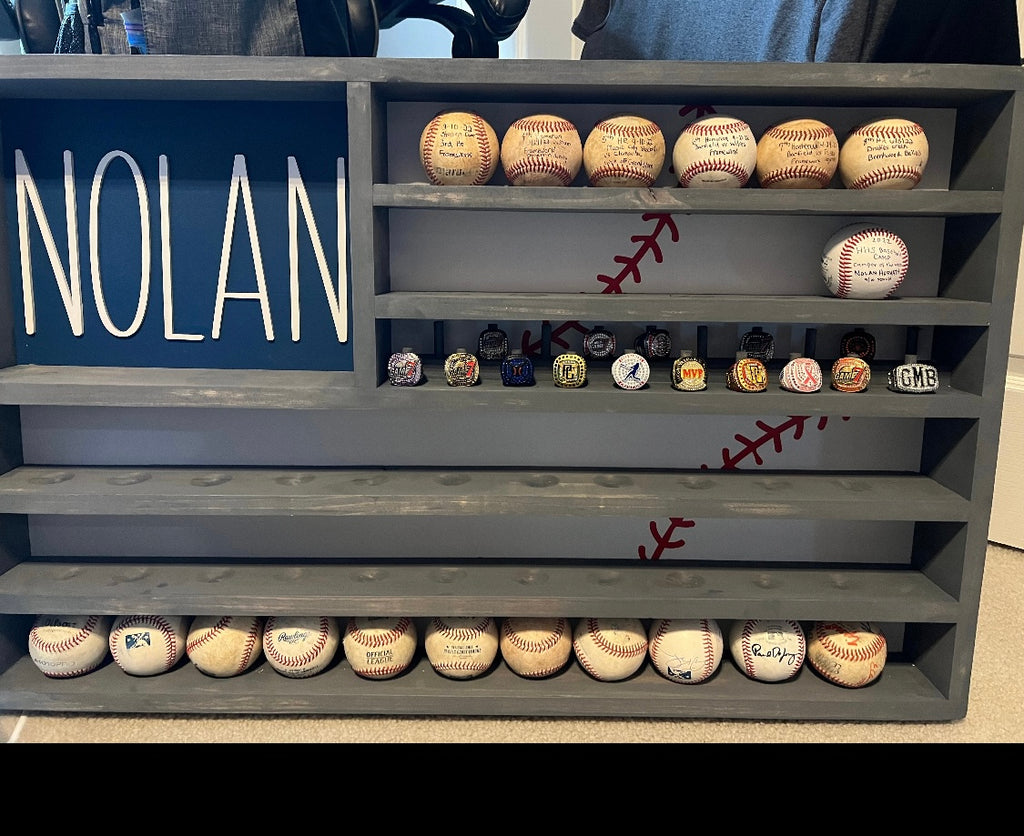 Baseball flag ball & ring display, trophy, championship ring