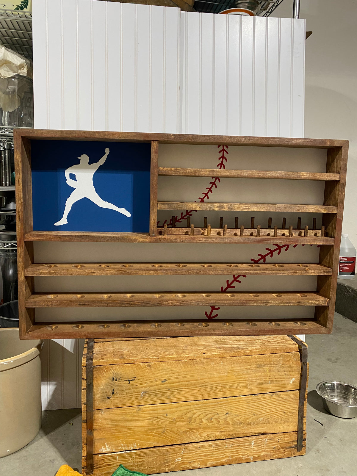 Baseball flag ball & ring display, trophy, championship ring