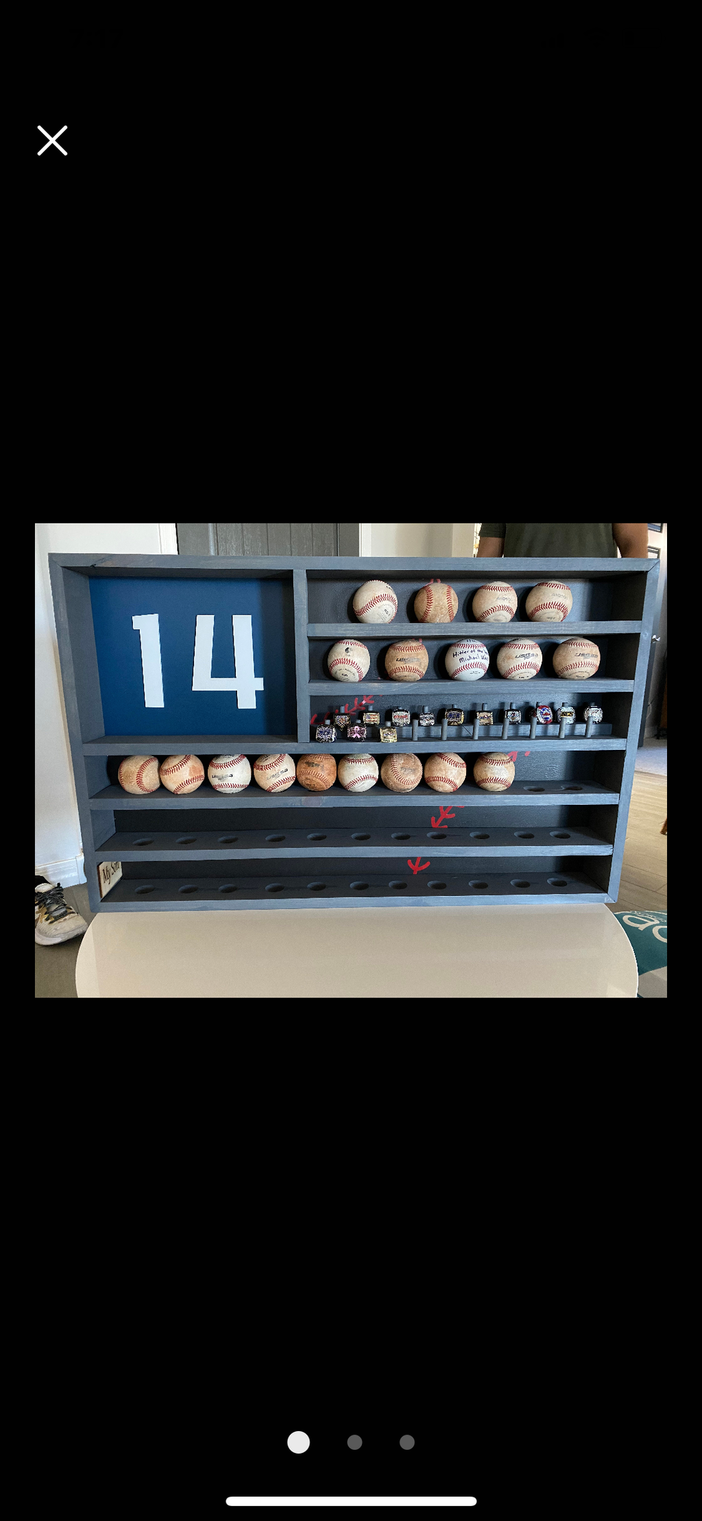 Baseball flag ball & ring display, trophy, championship ring