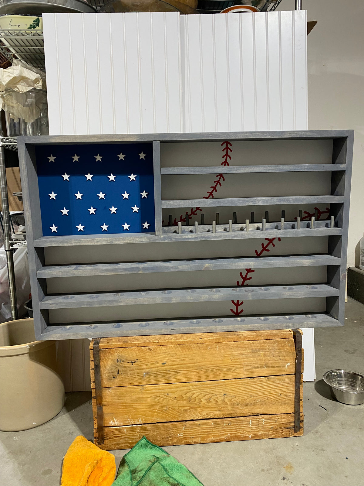 Baseball flag ball & ring display, trophy, championship ring
