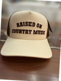 Raised On Country Music, CC Brand canvas hat mesh back brown