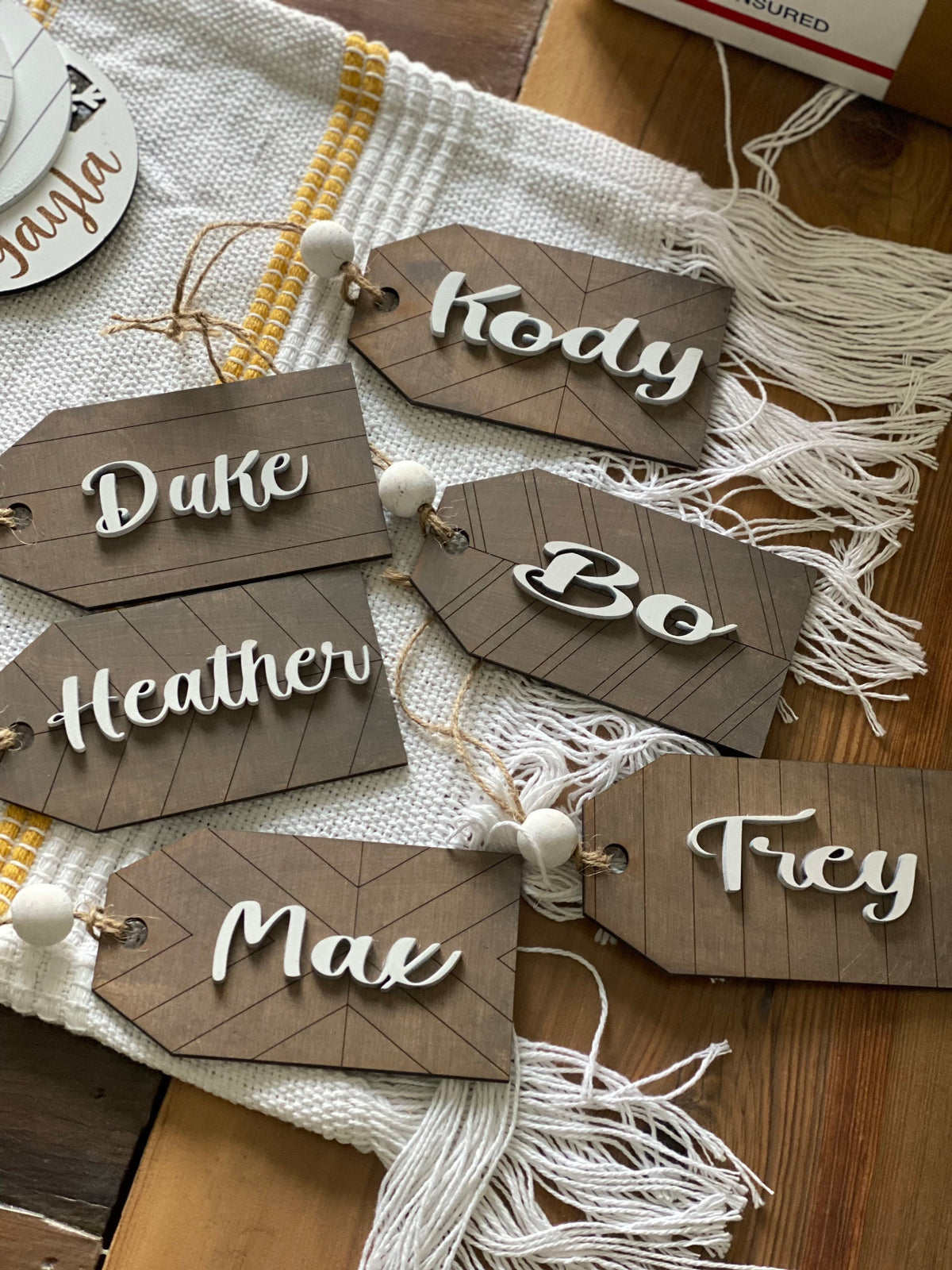 Personalized name tags, stocking tags, gift tags