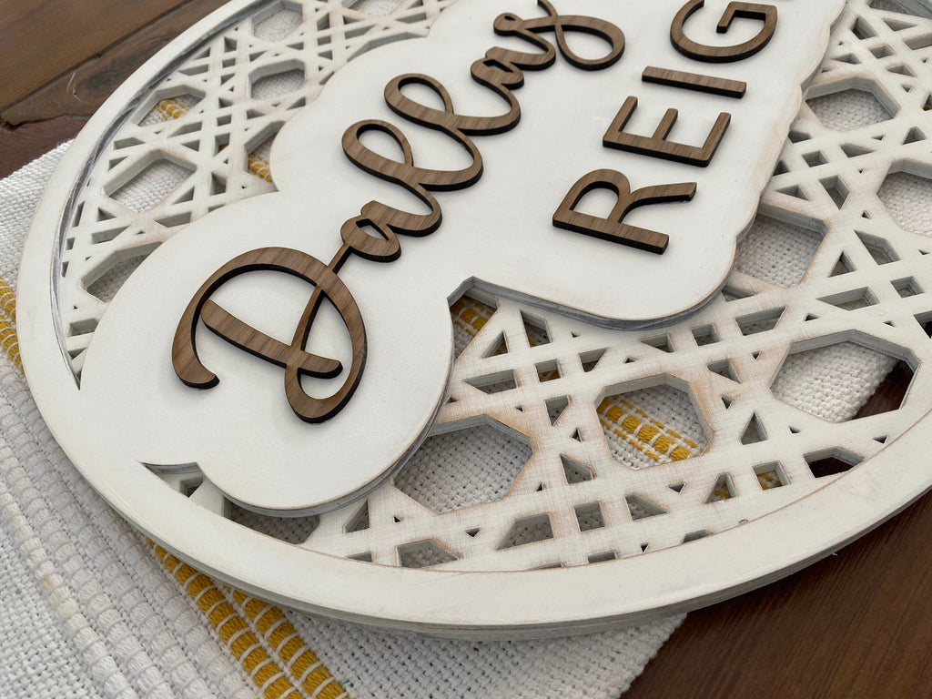 Rattan, Boho nursery sign.  Baby shower gift, name sign