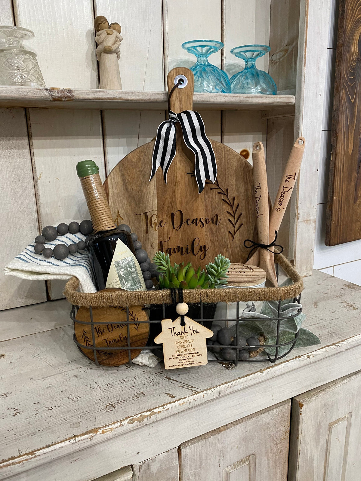 Personalized Realtor Basket, Housewarming Basket gift, Bridal shower gift, birthday gift basket.