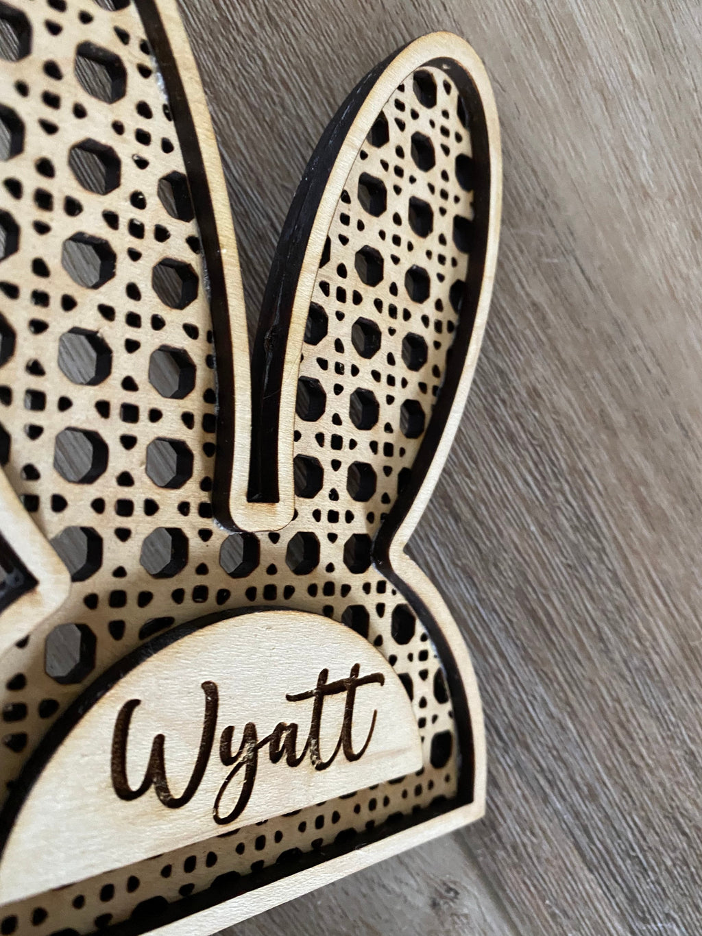 Rattan Easter bunny ears name tag, boho Easter tag, personalized, Easter basket