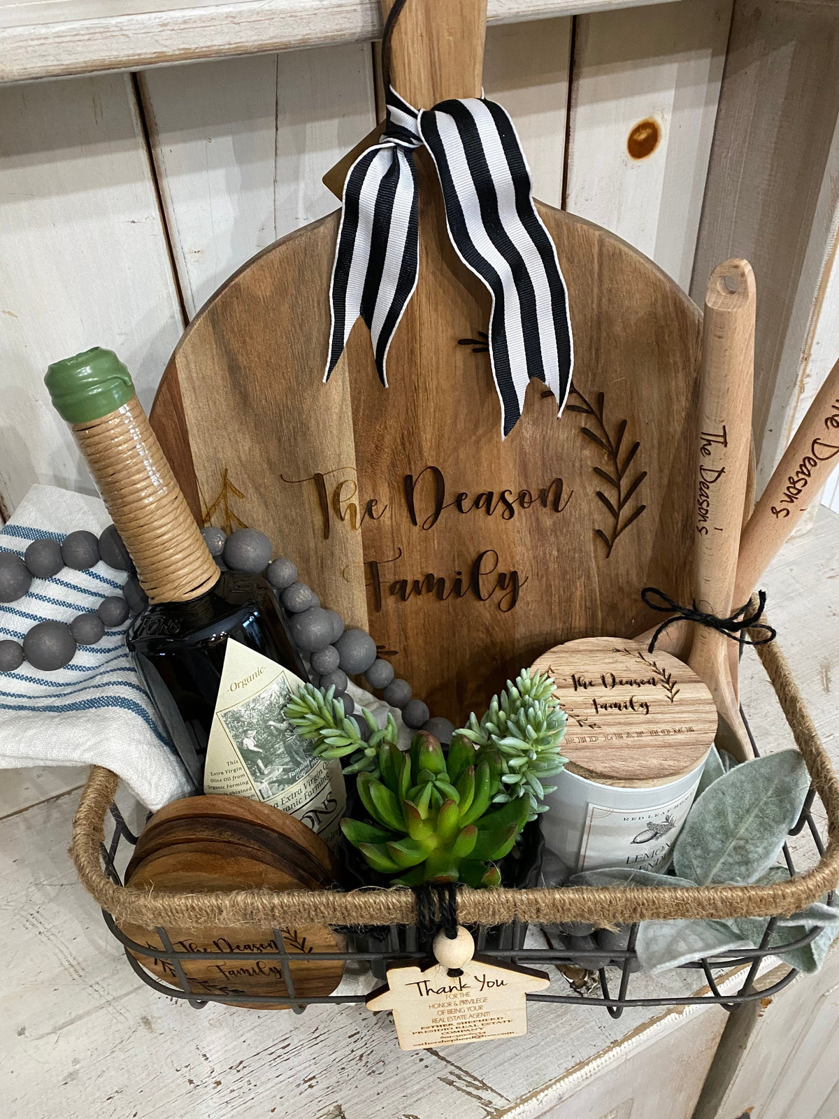 Personalized Realtor Basket, Housewarming Basket gift, Bridal shower gift, birthday gift basket.