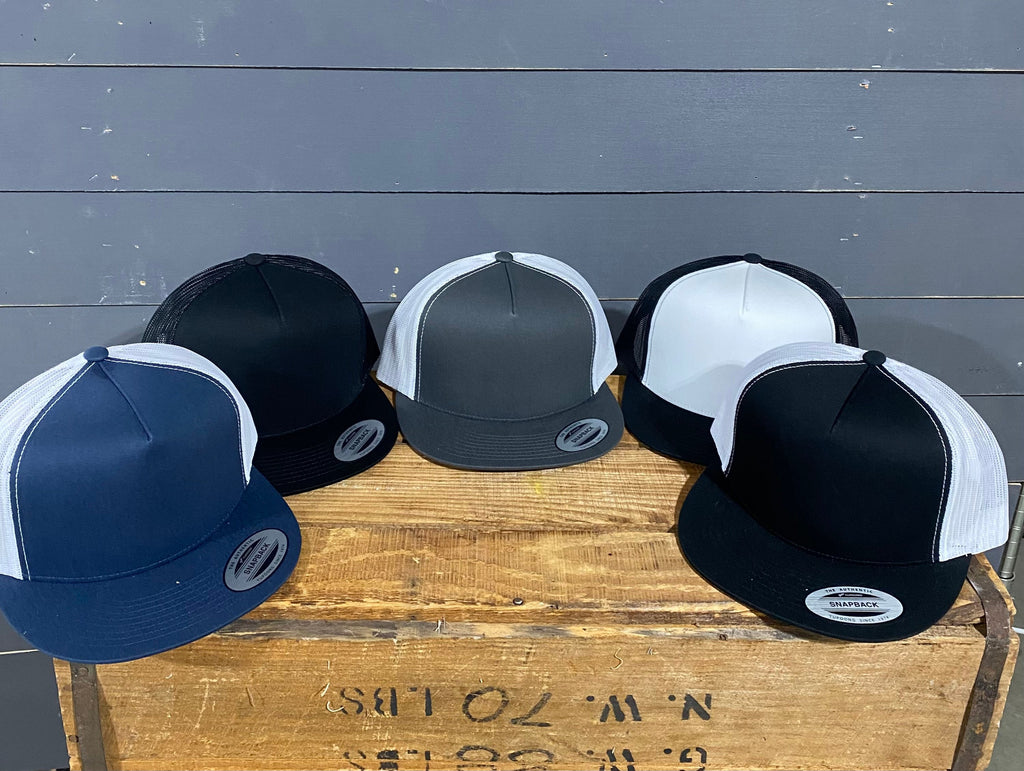 YP Classics Trucker Hat/Custom Patch Hat/Logo Hats/Laser Engraved Leather Patch/Company or Business Logo Hat/Personalized Hats